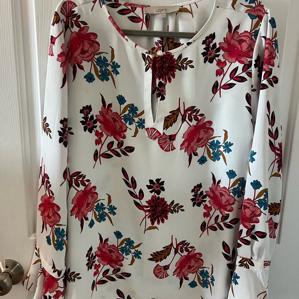 LOFT Floral Blouse - White, Pink, and Blue